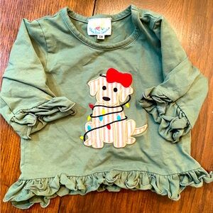 Green Baby Girls Christmas Ruffle Shirt, size 6 months